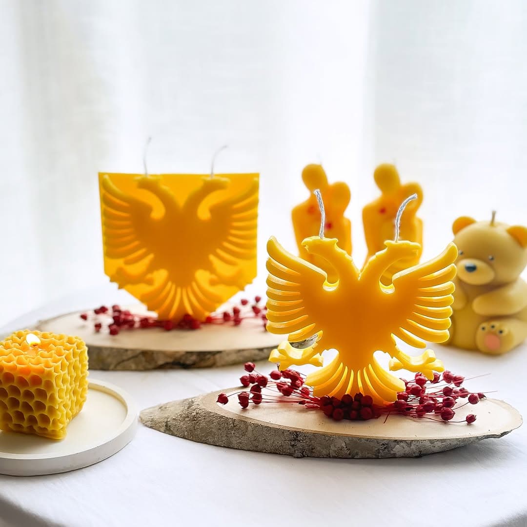 Beeswax candle in the shape of the Albanian flag