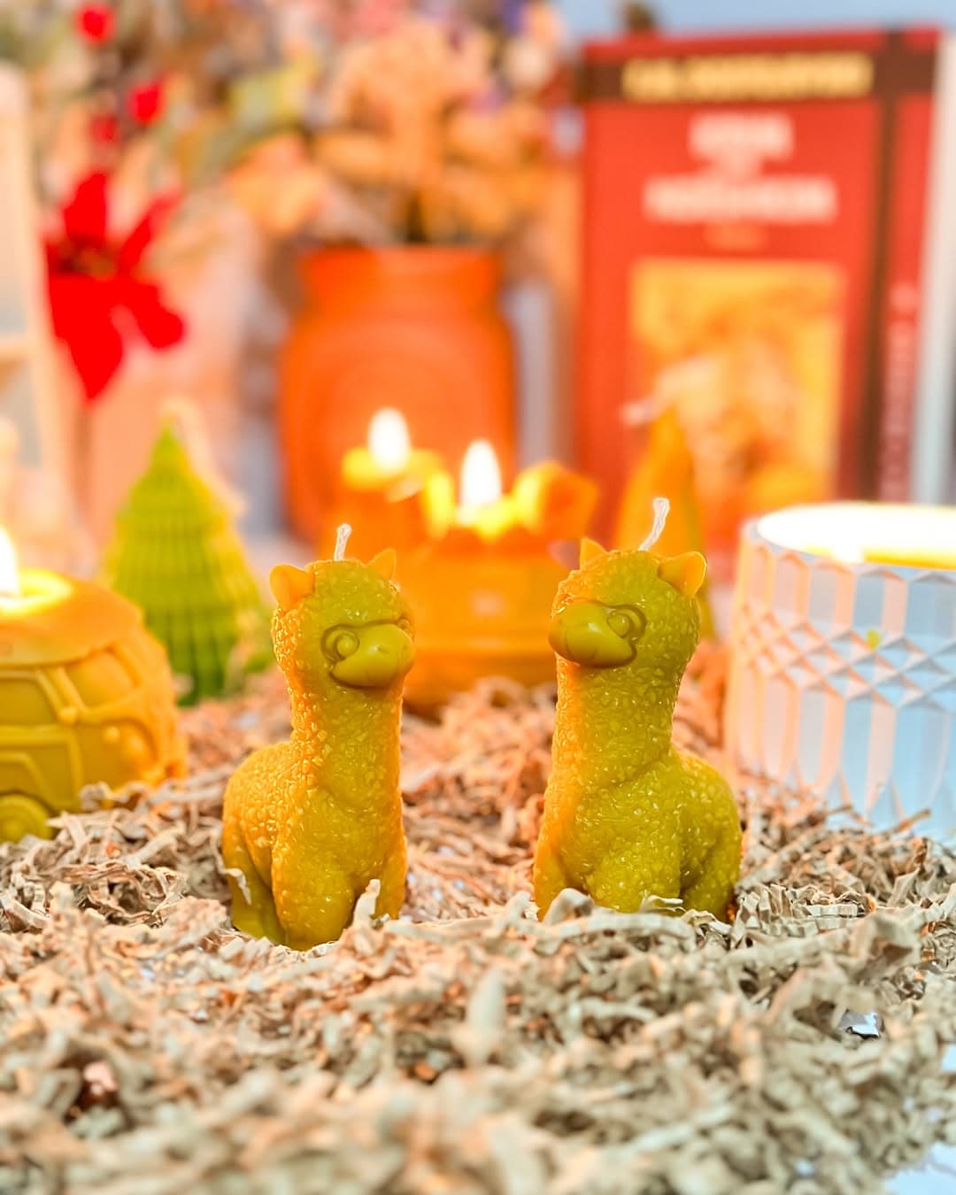 Alpaca-shaped beeswax candle