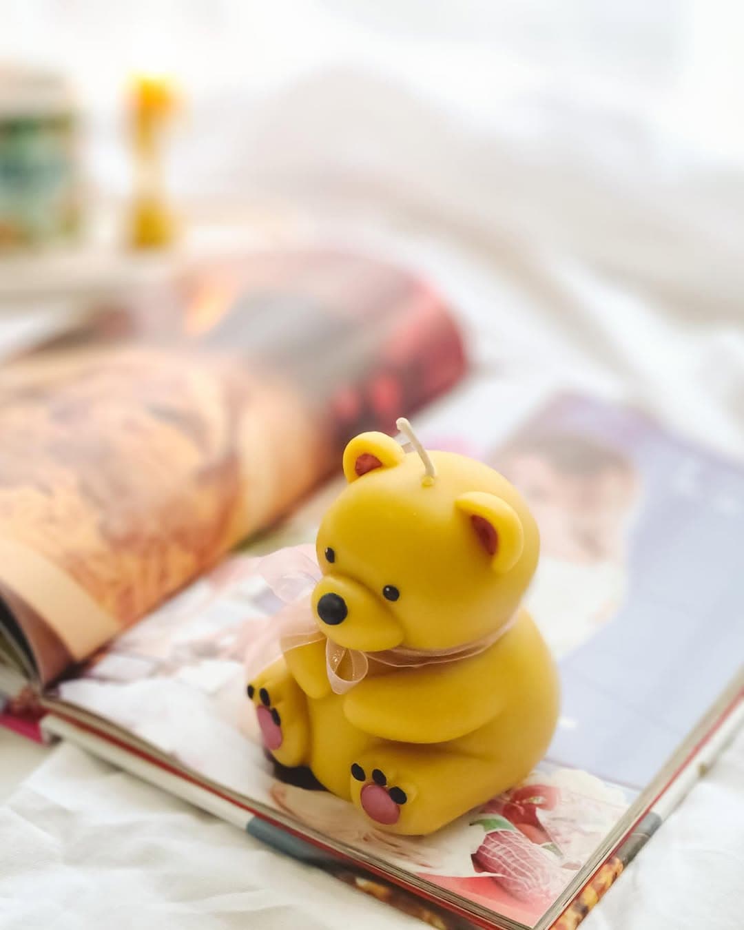 Personalized teddy-bear beeswax candle
